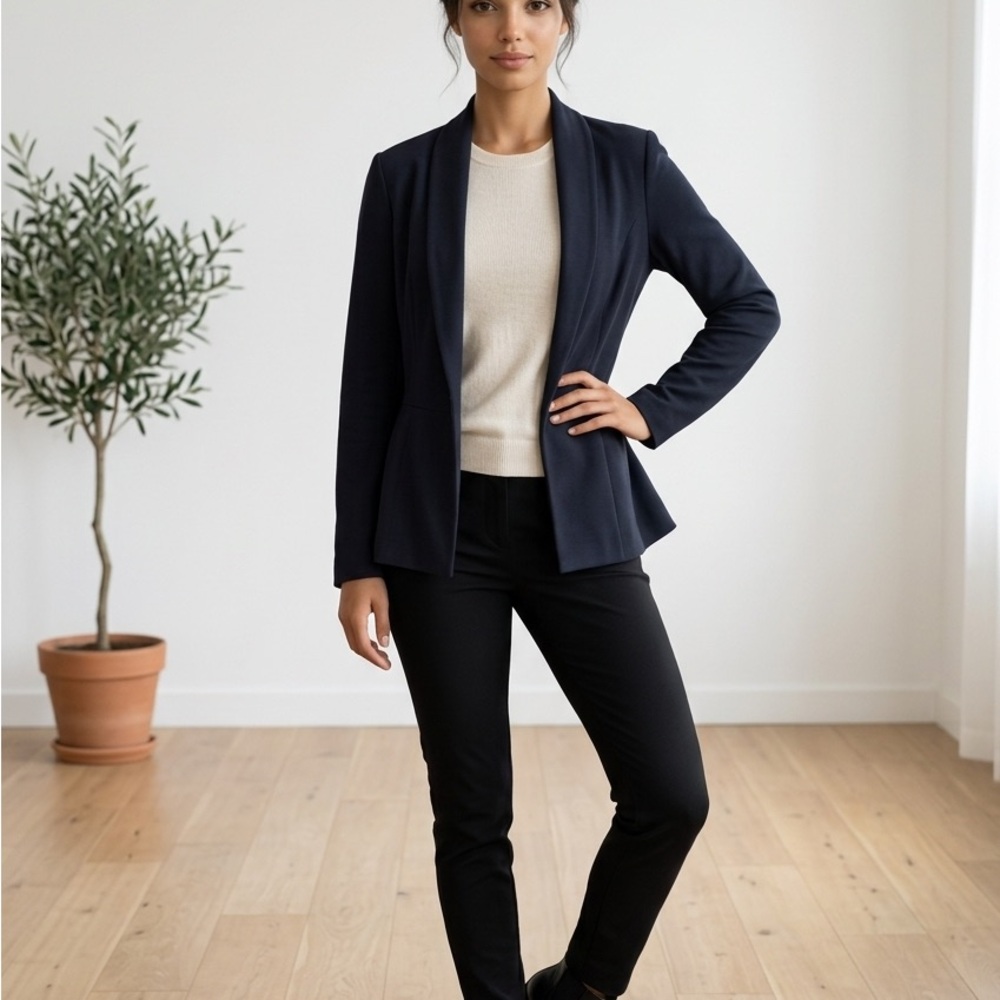 Eileen Fisher Open Front Blazer Black Stretch Knit Jacket Size M